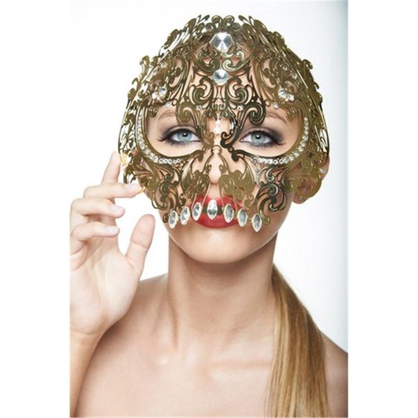 Kayso Gold with Clear Rhinestones Metallic Venetian Skull Laser Cut Masquerade Mask One Size BG004GD